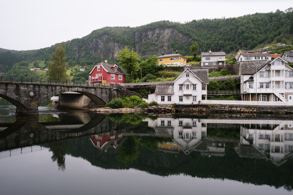 The town of Norheimsund in Western Norway, near Steinsdalsfossen